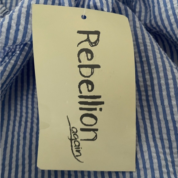 NWT Rebellion Embroidered Blue & White Striped Seersucker Shift Dress Sz XL - Picture 7 of 10